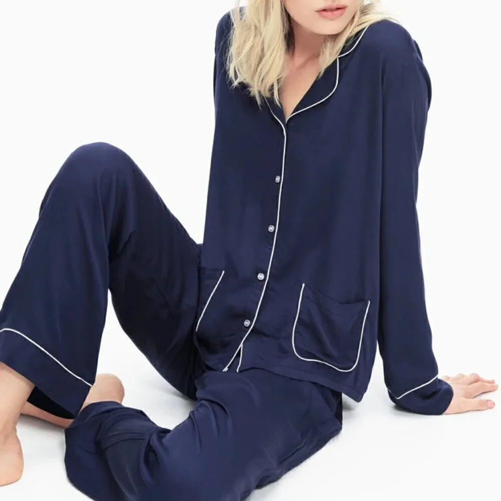 New Splendid Piped Woven Navy/White Pajama Set Style# R85D004 NWT